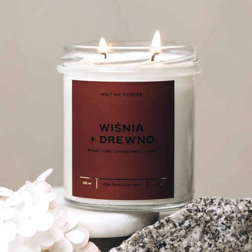 WIŚNIA + DREWNO - świeca sojowa basic 300 ml