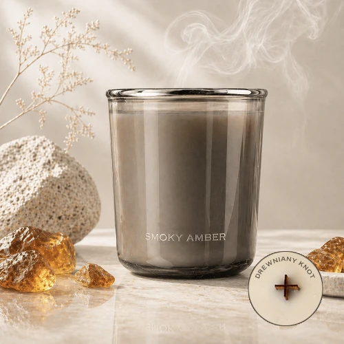 SMOKY AMBER - świeca sojowa z drewnianym knotem 